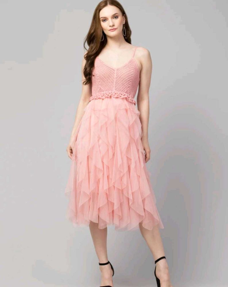Pink Ruffle Crochet Dress