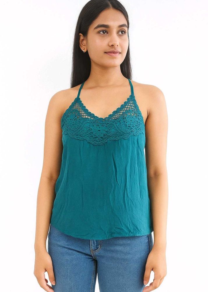 Criss-cross Back Halter Lace Design Top