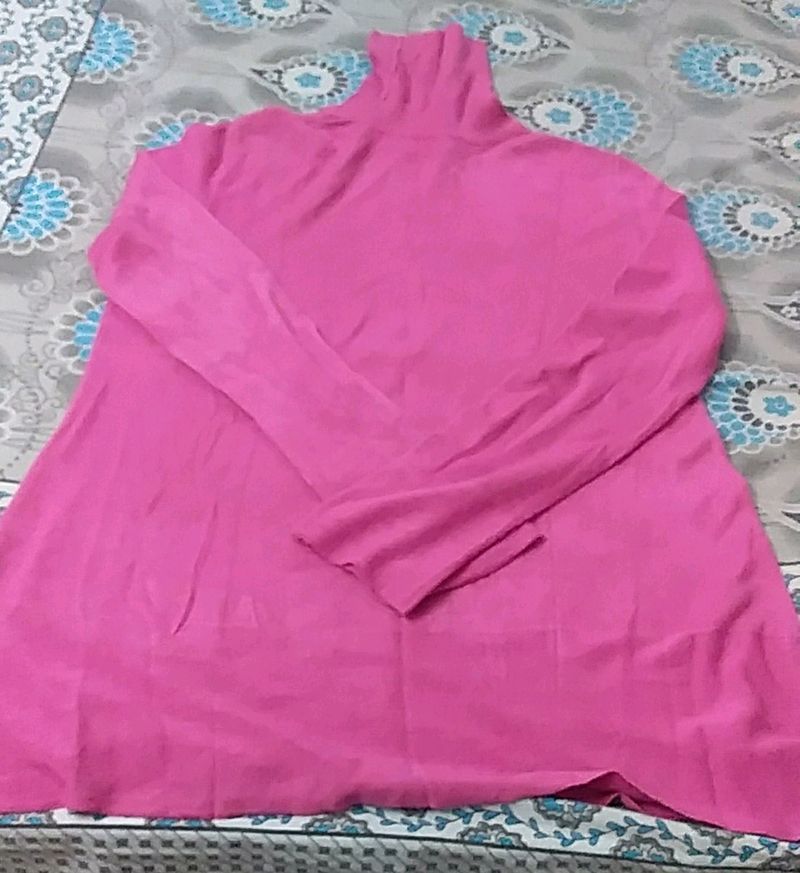 Pink Turtle Neck Oversized Top
