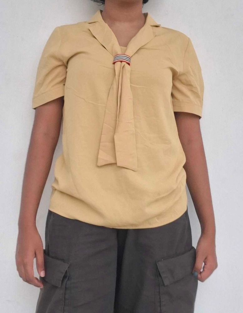 Cute Yellow Blouse with Tie Detail