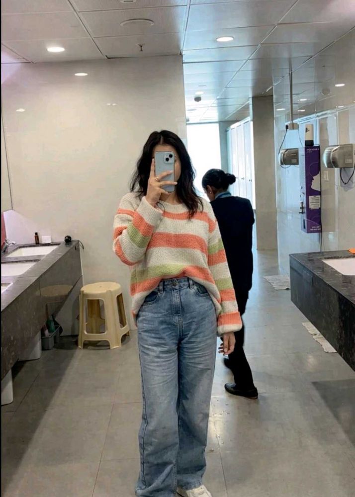 Striped Knit Pullover Sweater 🧡