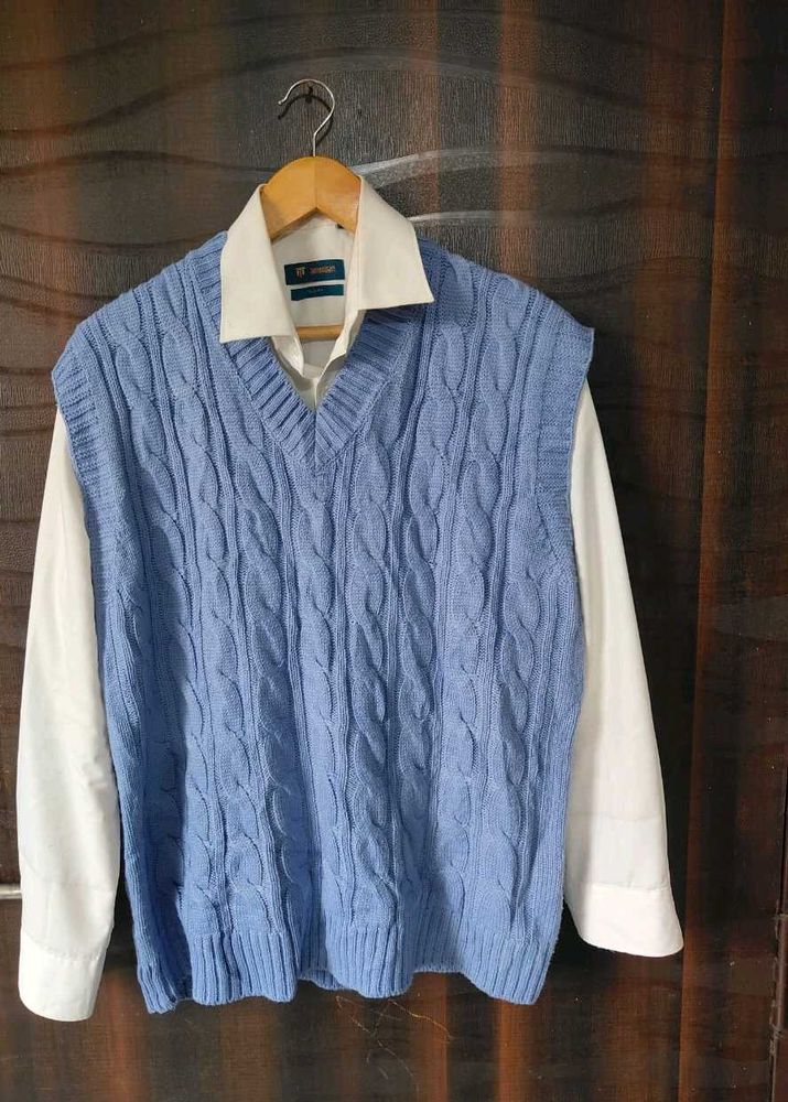 Blue Knitted Vest Sweater