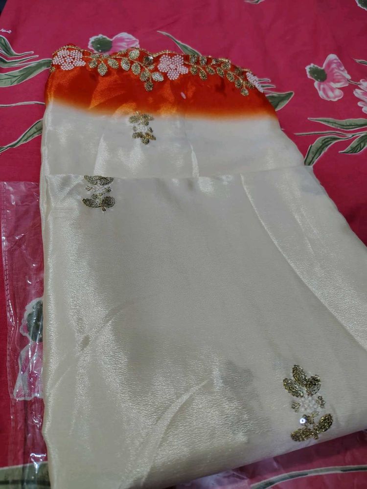 Elegant Green &amp; Pink Saree Pure Chinon