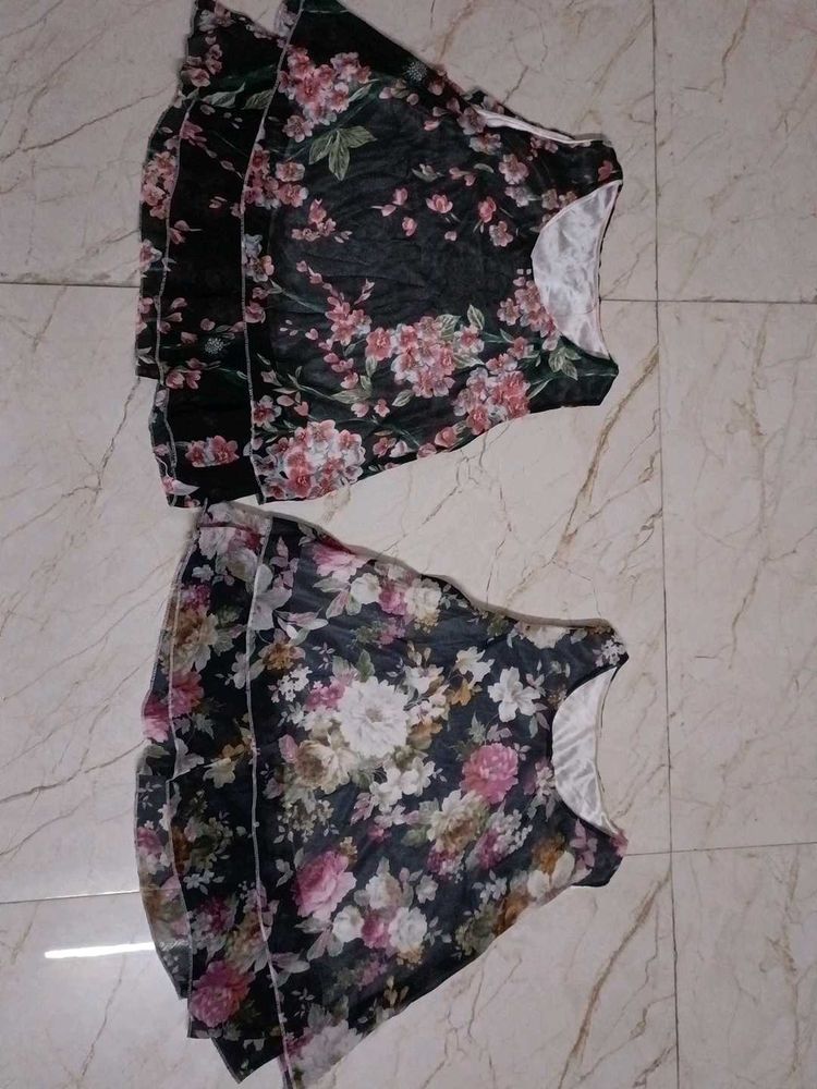 Floral Chiffon Crop Top Set