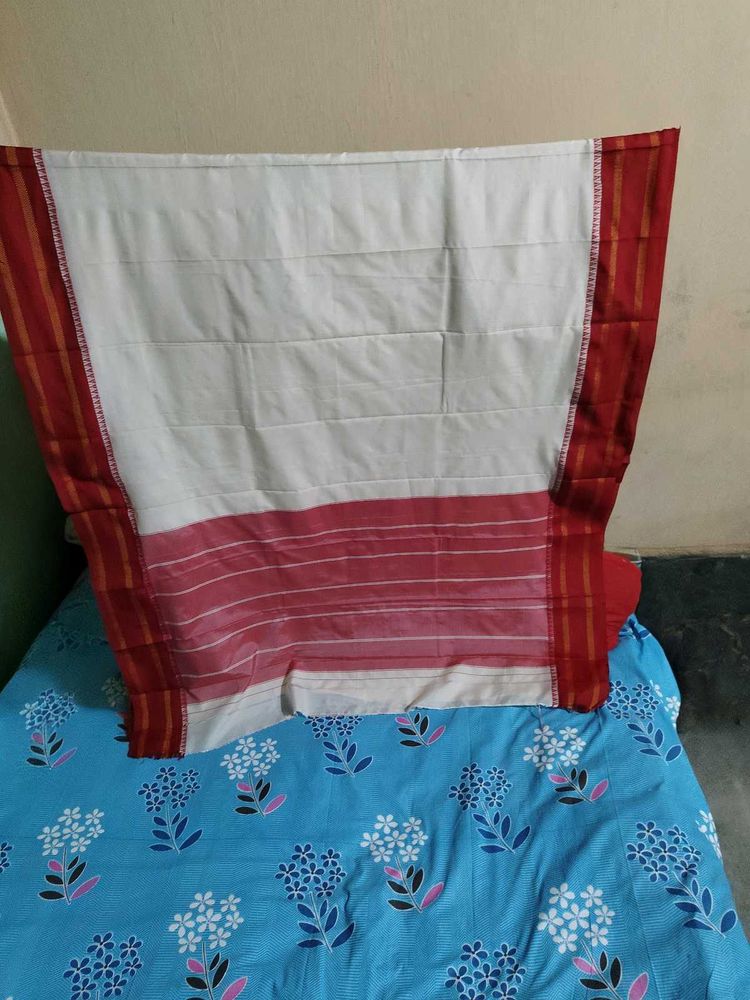 Elegant White Silk Saree with Red Borders
