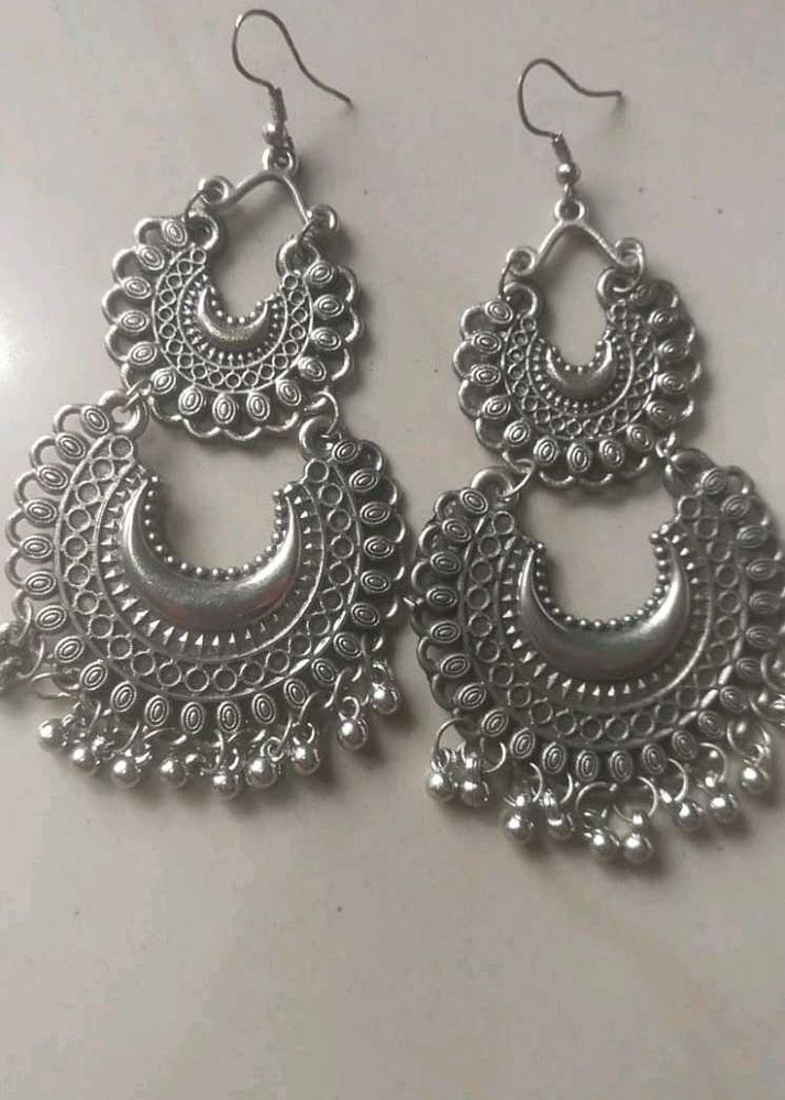 Silver Tone Drop Earrings Combo Of 2