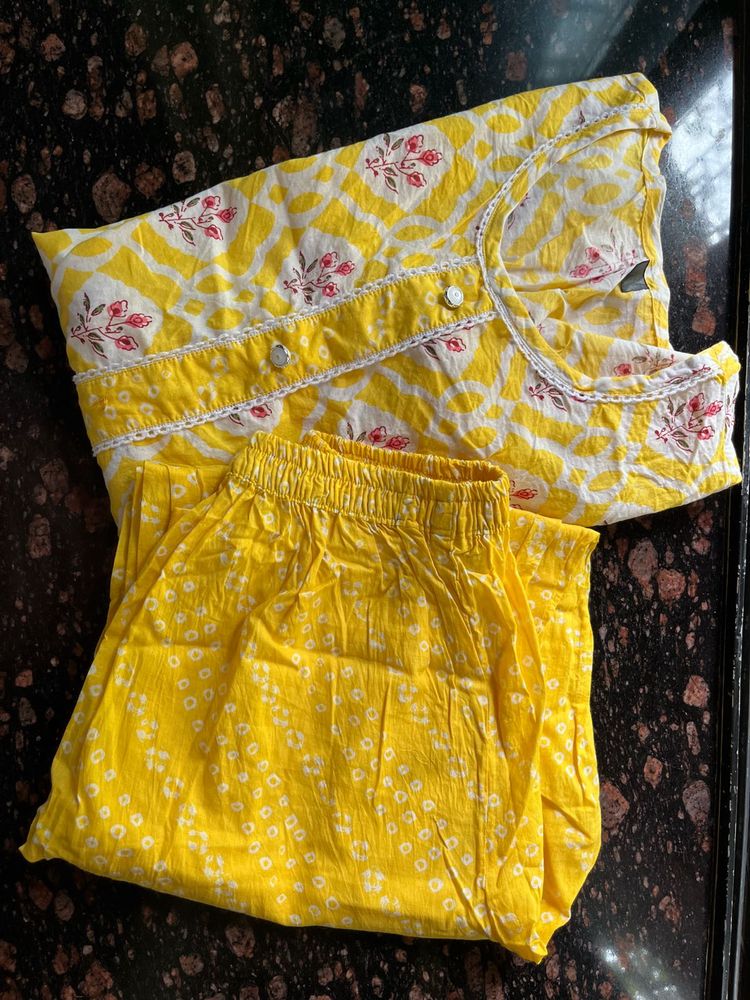 Pure cotton yellow kurta set