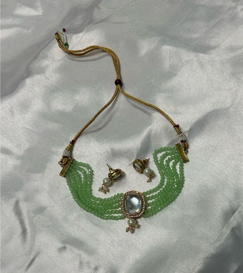 2in1 Green Beaded Necklace Set