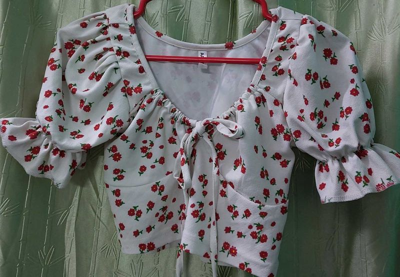 Floral Print Tie Front Top