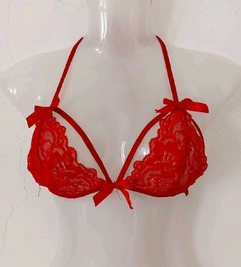 Red Lace Bra with Bow Details