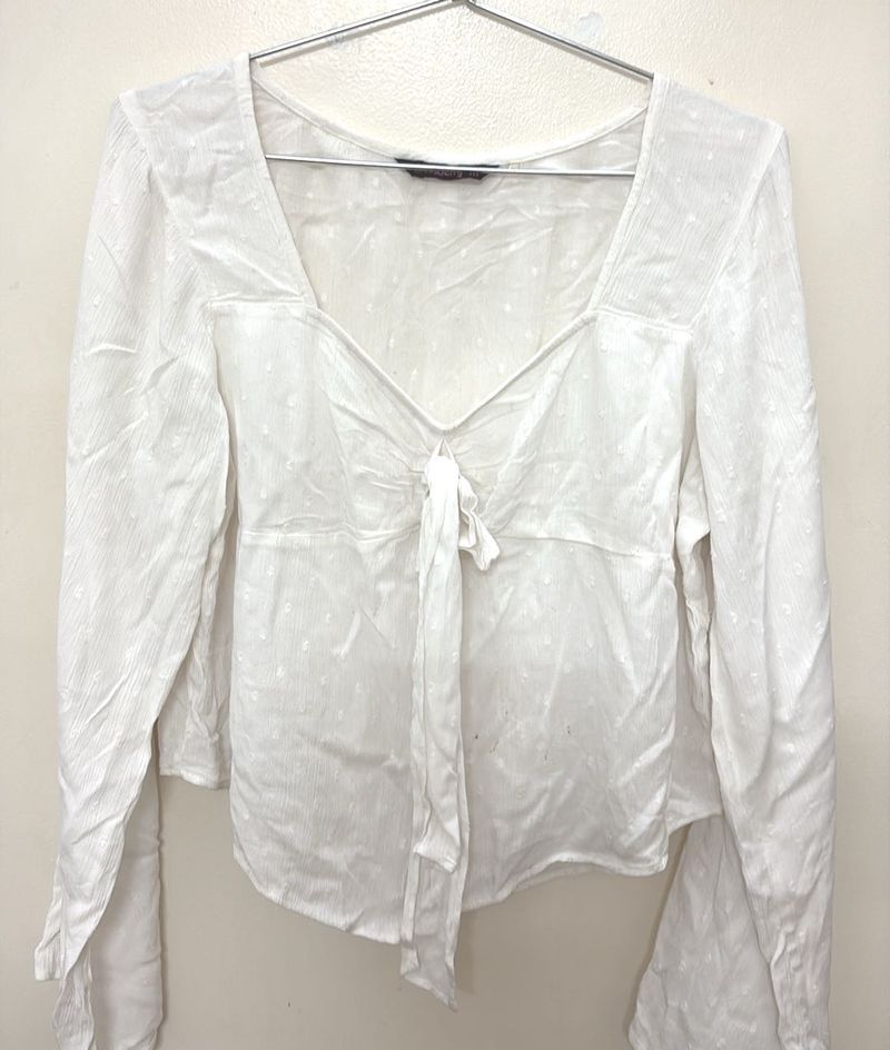 White Tie-Front Top