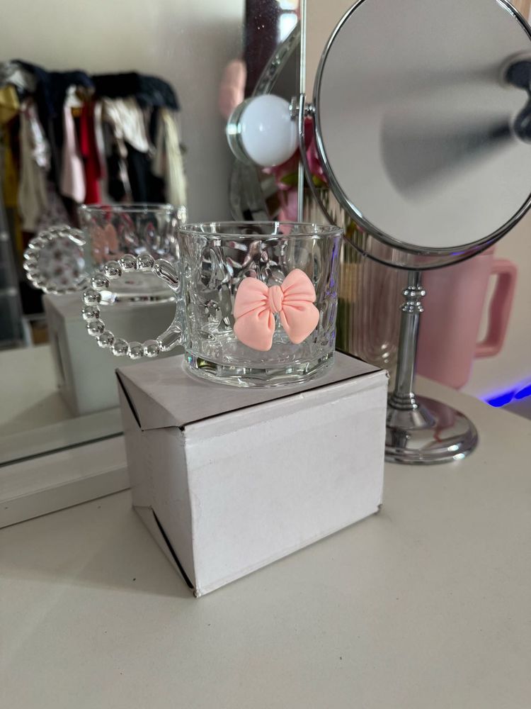 Cute Glass Cup with Pink Bow