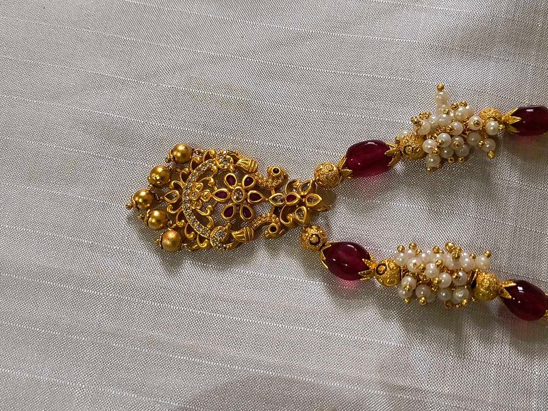&#34;Regal Antique Gold Pendant with Ruby Beads &#34;