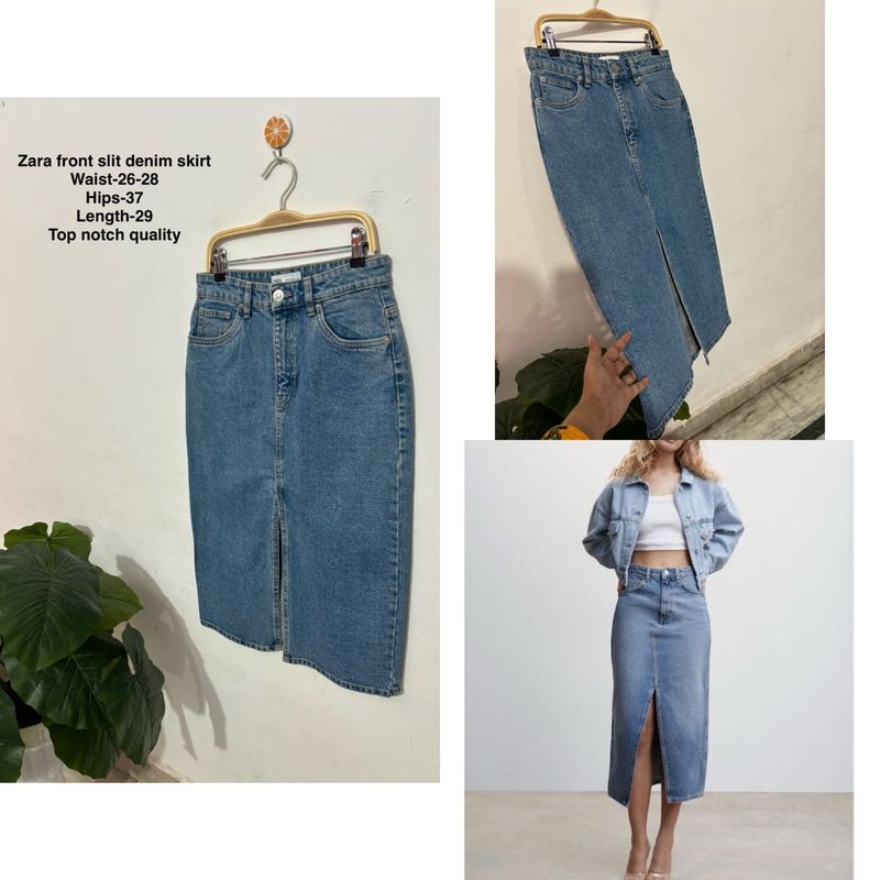 Zara Front Slit Denim Skirt