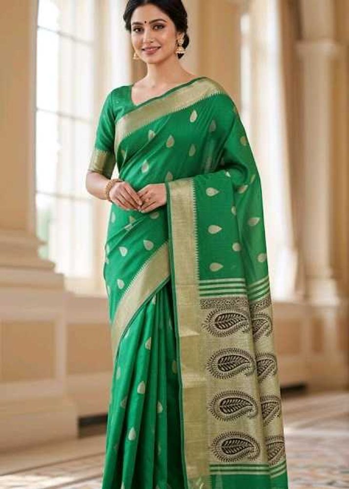 NEW Green Art Silk Saree