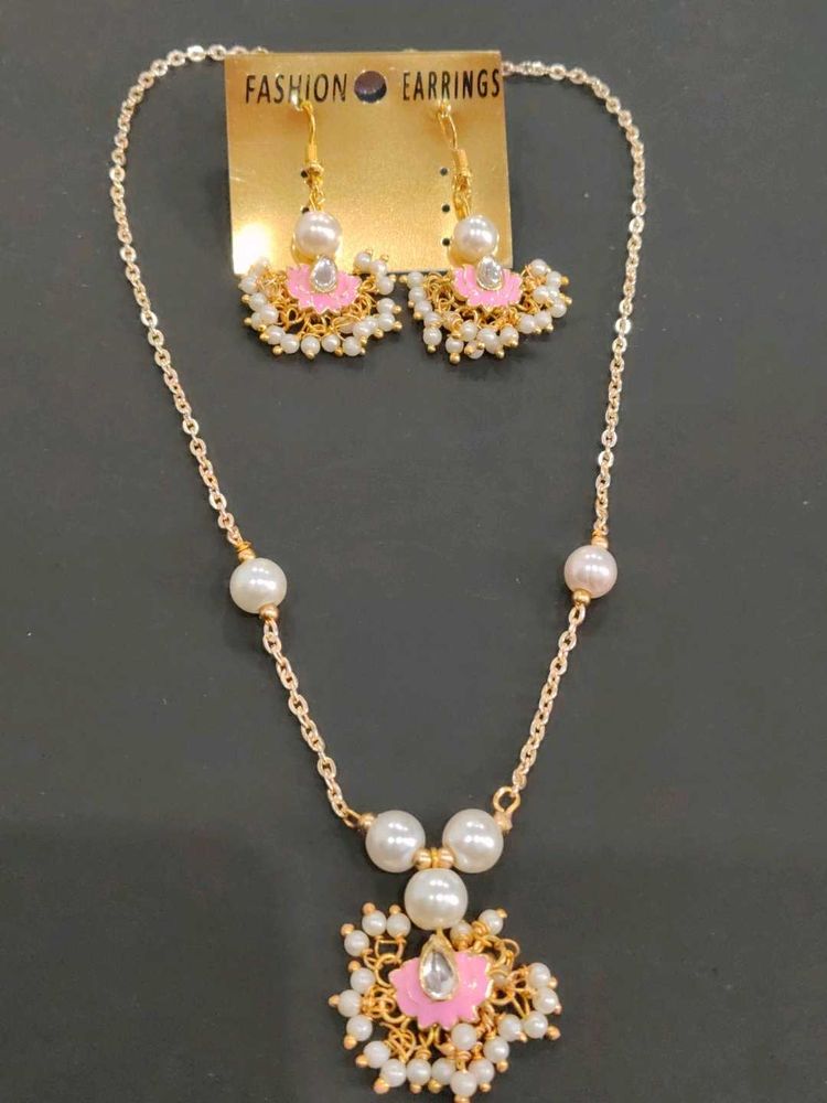 Pearl kundan enamel Necklace &amp; Earring Set