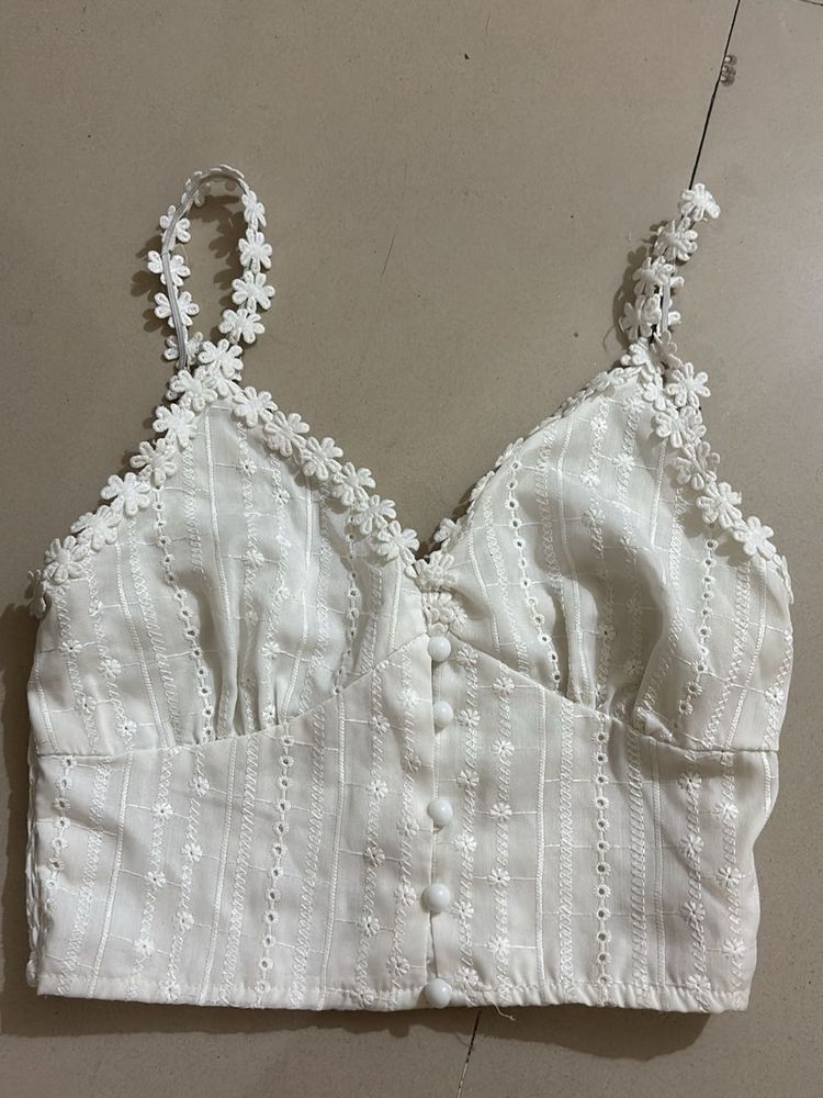 Floral Embroidered White Crop Top