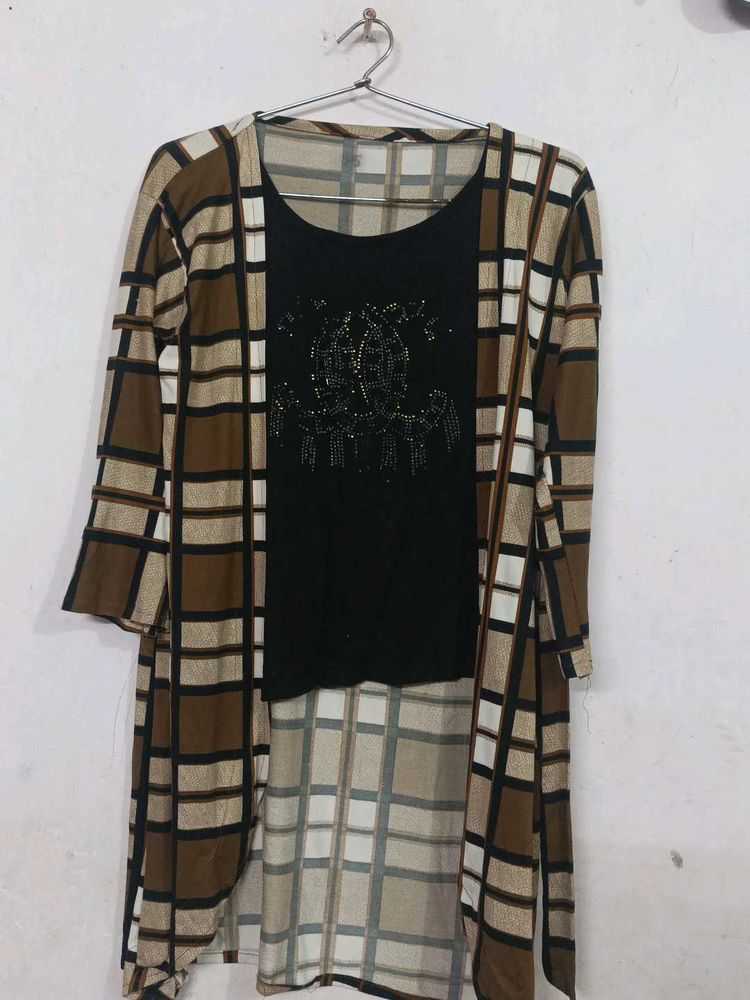 Brown Plaid Duster &amp; Tank Set