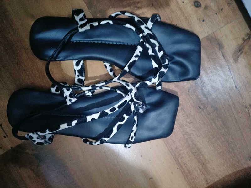 Cow Print Strap Sandals