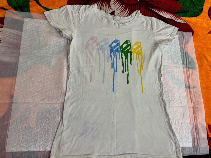 Superman Print White Cotton Tee
