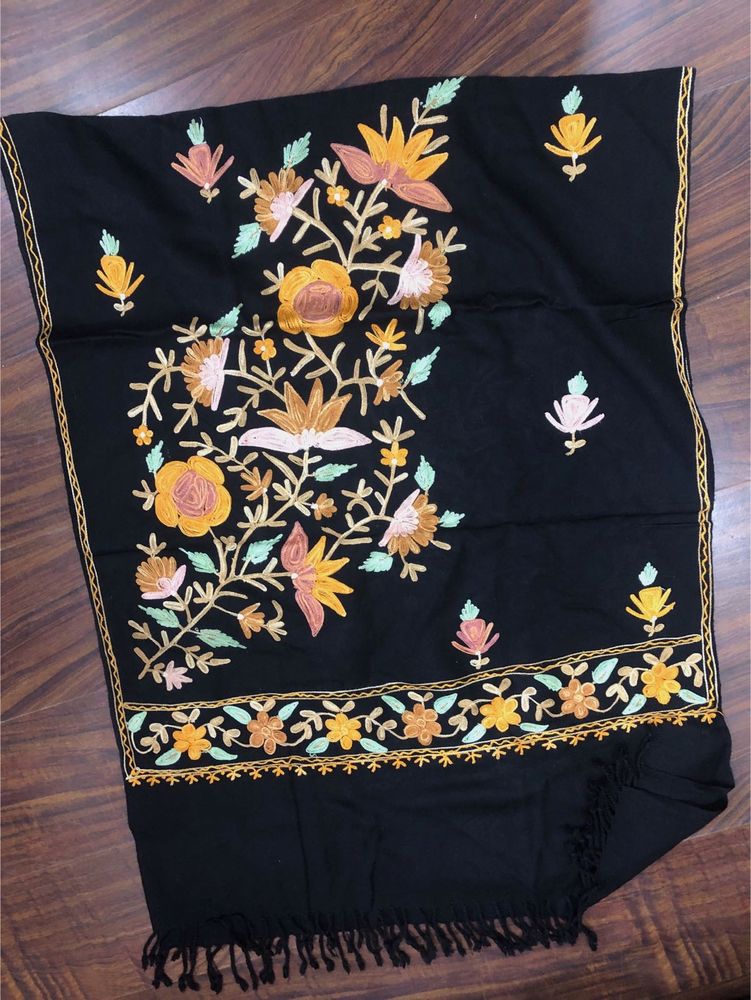 Elegant Embroidered Black Shawl