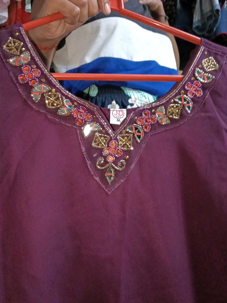 Maroon Embellished Kurta