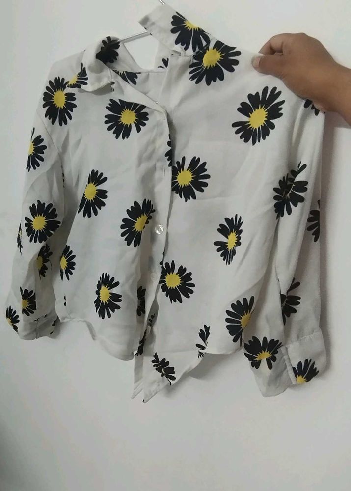White flower printed shirt