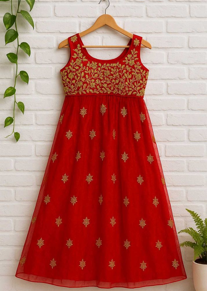 Red Embroidered Girls Dress