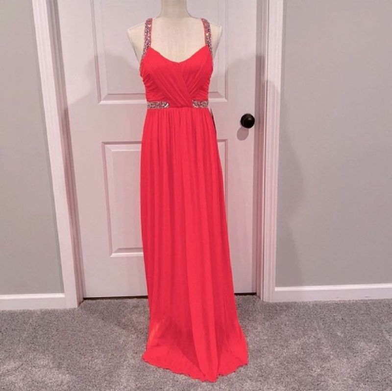 City Triangles Prom Dress Bright Pink Beaded Gown