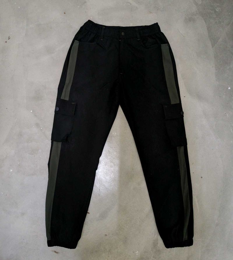 Black Cargo Pants with Olive Details