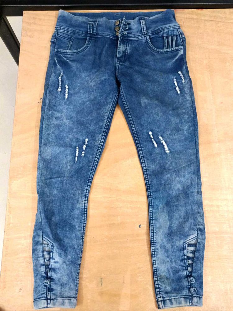 Stylish Blue Distressed Jeans
