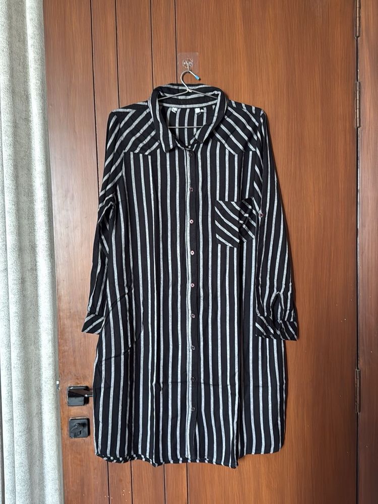 Black Stripes Shirt Dress