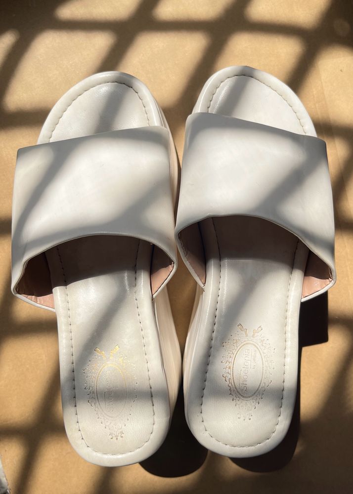 White Wedge Peep Toe Heels