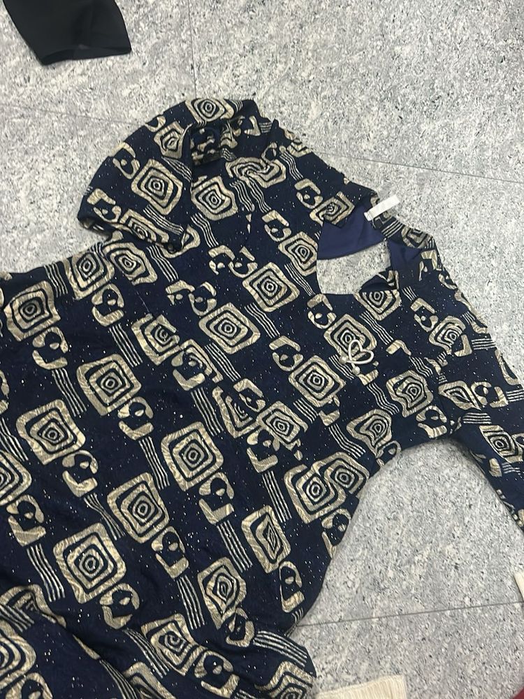 Patterned Navy Blue Dress
