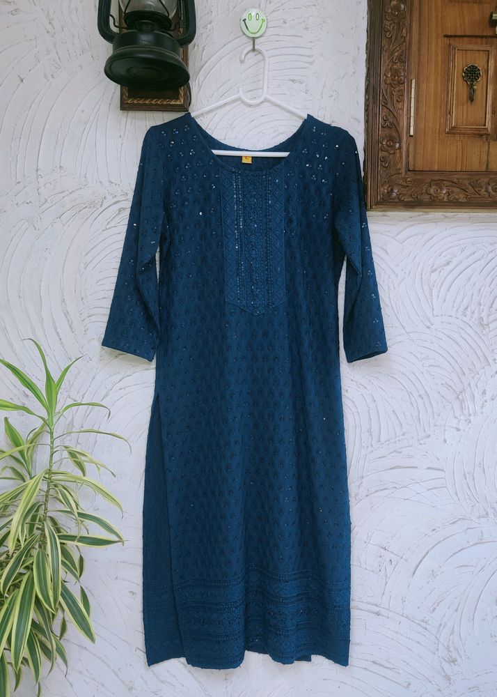 Teal Blue Embroidered Kurta