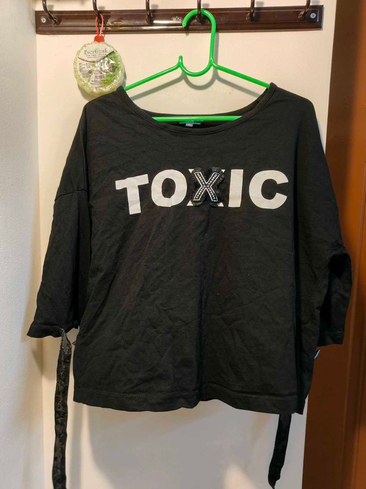 Black &#34;Toxic&#34; Top with Sleeve Ties