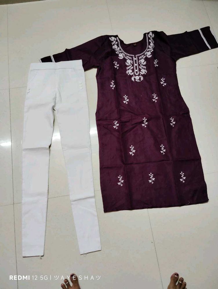 Maroon Embroidered Kurta Set