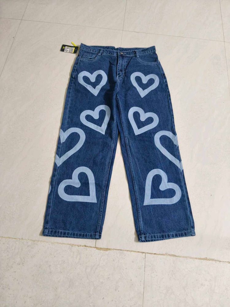 Heart Print Baggy Jeans