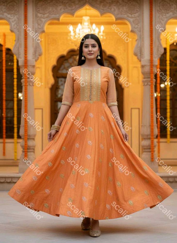 Elegant Orange Anarkali Kurta Set