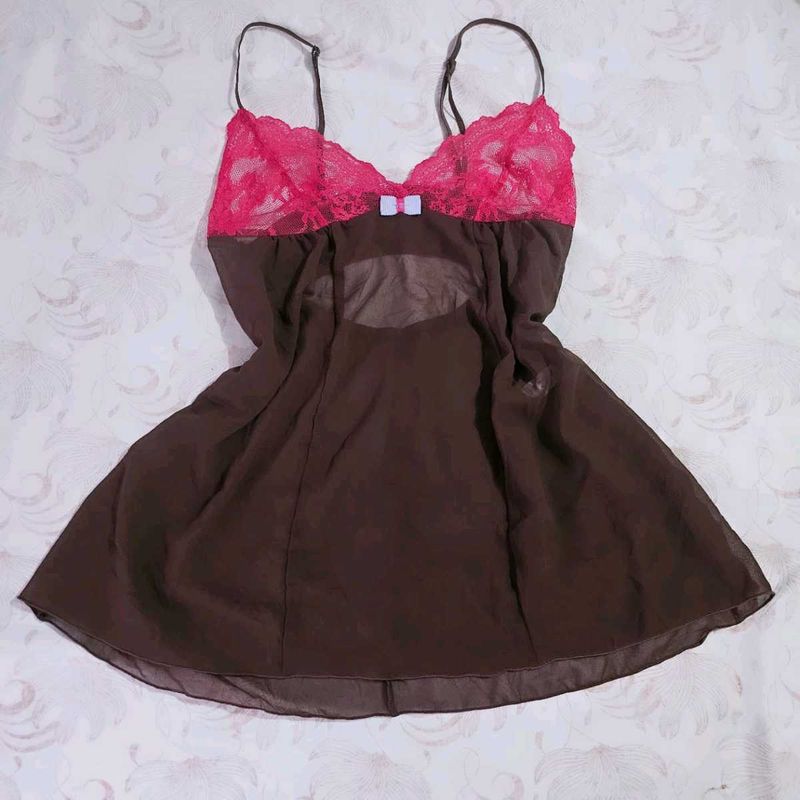 Lace Trimmed Brown Babydoll Lingerie