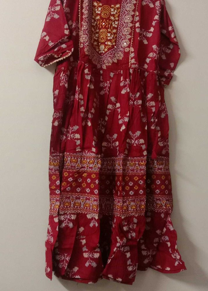 Red Kurta Top With Dupatta