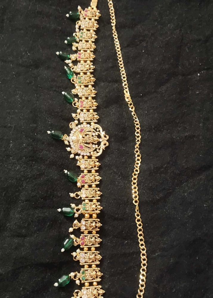Elegant Gold-toned Green Pearls Lakshmi Hip Belt