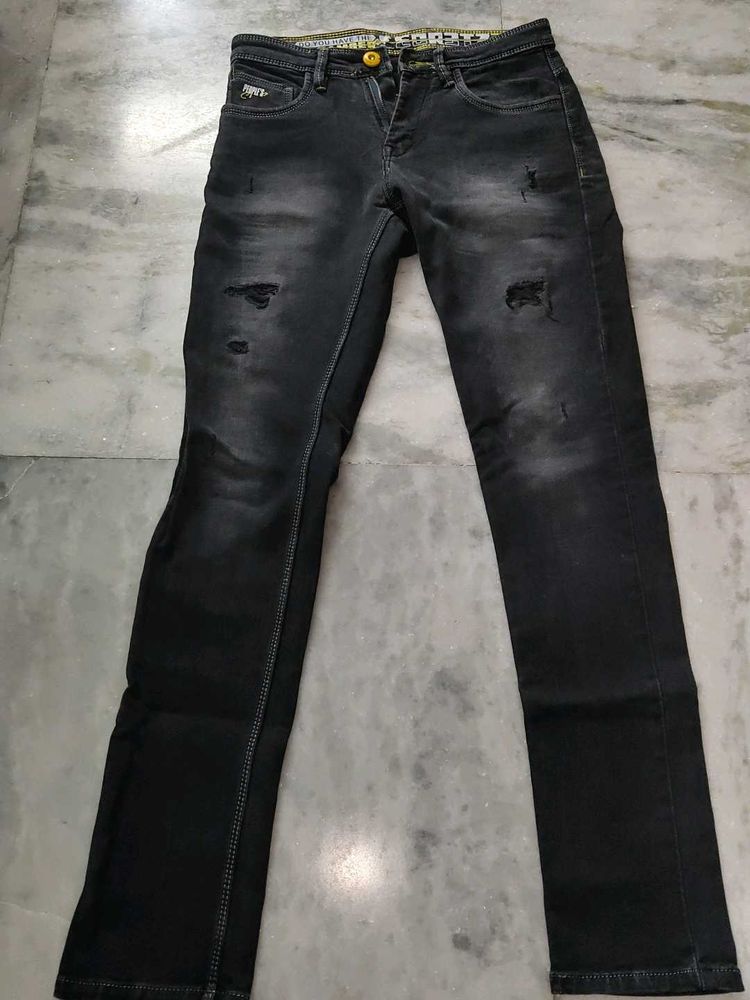 Distressed Black Denim Jeans