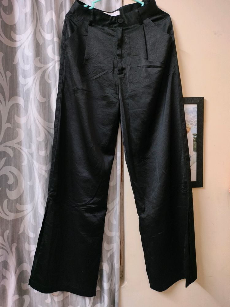 Jet black side slit pant