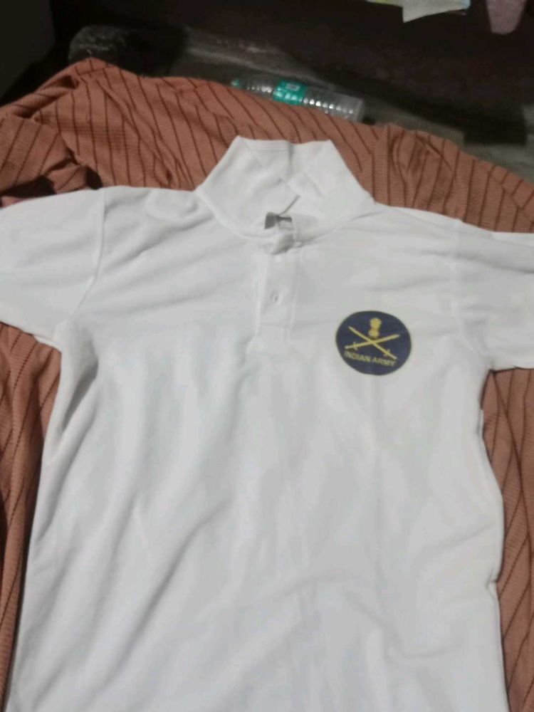 White Polo Shirt with Indian Army Logo