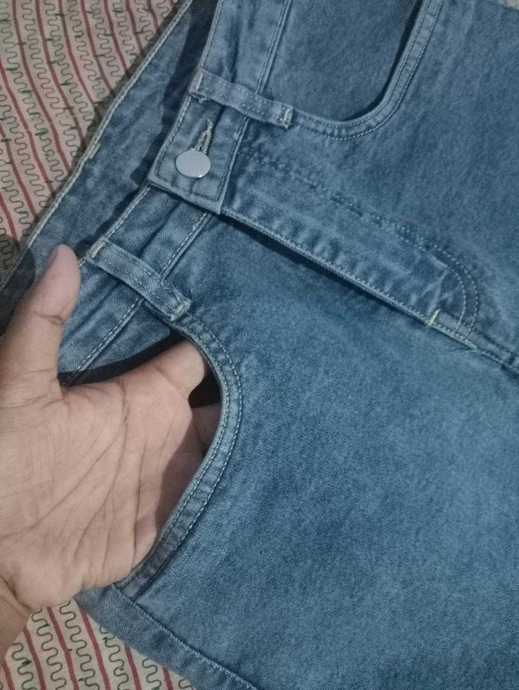 Blue Denim Front Slit Skirt