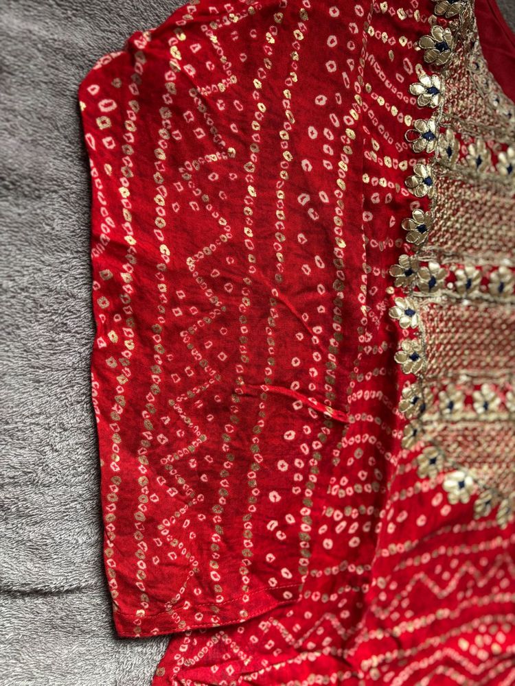 Red Bandhani Kurta
