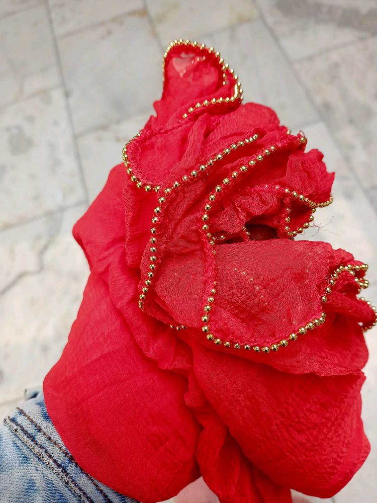 new Red Dupatta with Gold Beads