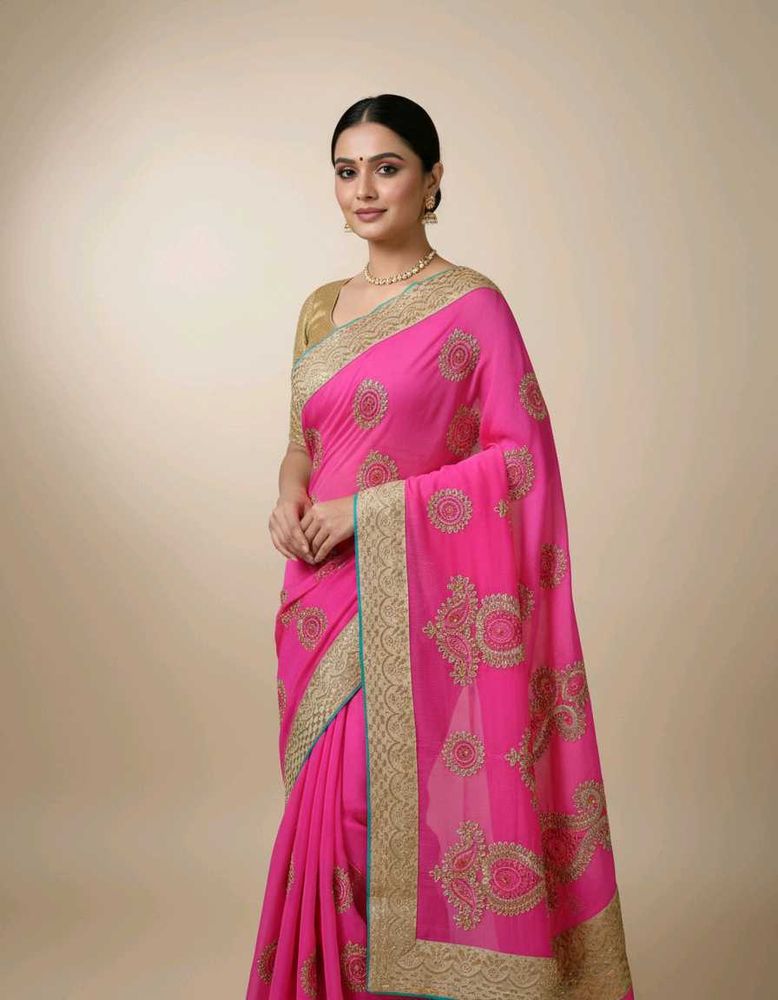 Elegant coral Embroidered Saree