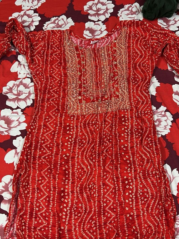 Red Printed Kurta